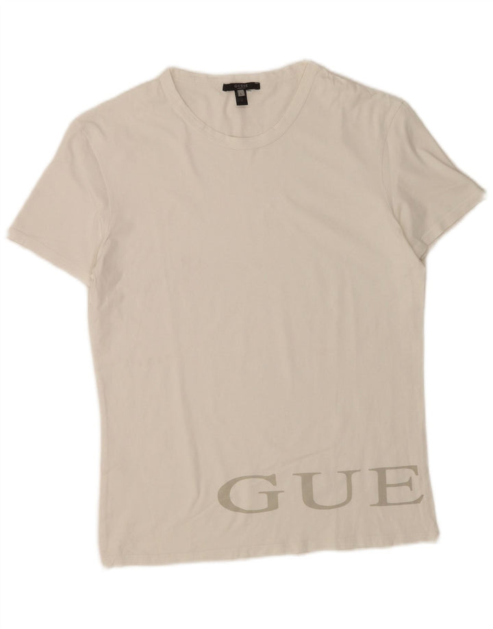 Camiseta masculina Guess com estampa gráfica grande de algodão branco