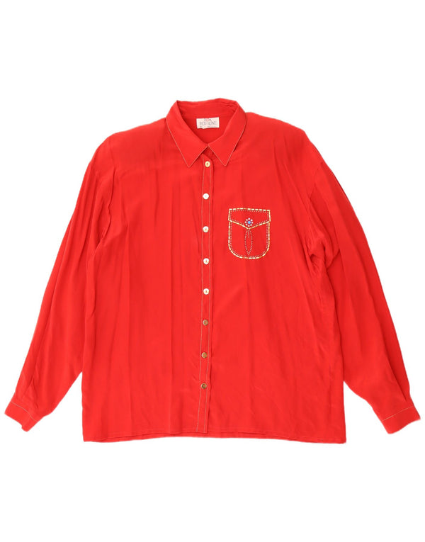 Camisa feminina vintage manga comprida regular IT 46 grande seda vermelha