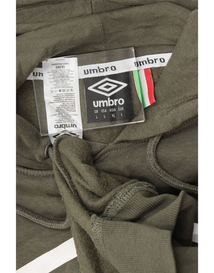 UMBRO Mens Graphic Hoodie Jumper Large Khaki Cotton Vintage Umbro and Second-Hand Umbro from Messina Hembry 