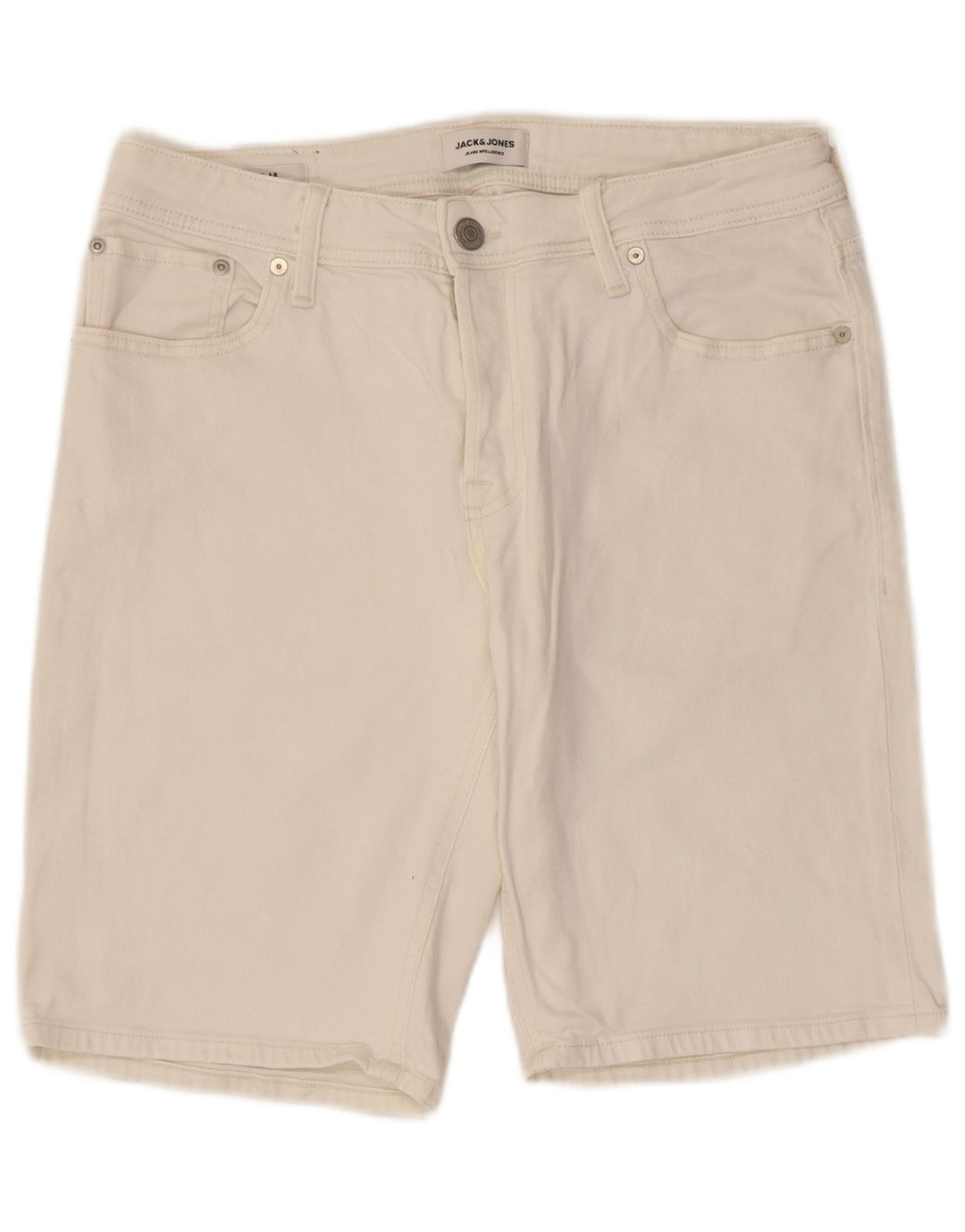 Shorts jeans masculino JACK & JONES de ajuste regular médio W32 algodão branco