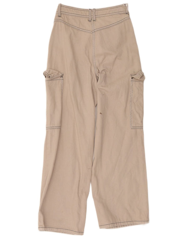 Calça cargo feminina Topshop cintura alta com perna larga Reino Unido 8 pequena W28 L26 bege