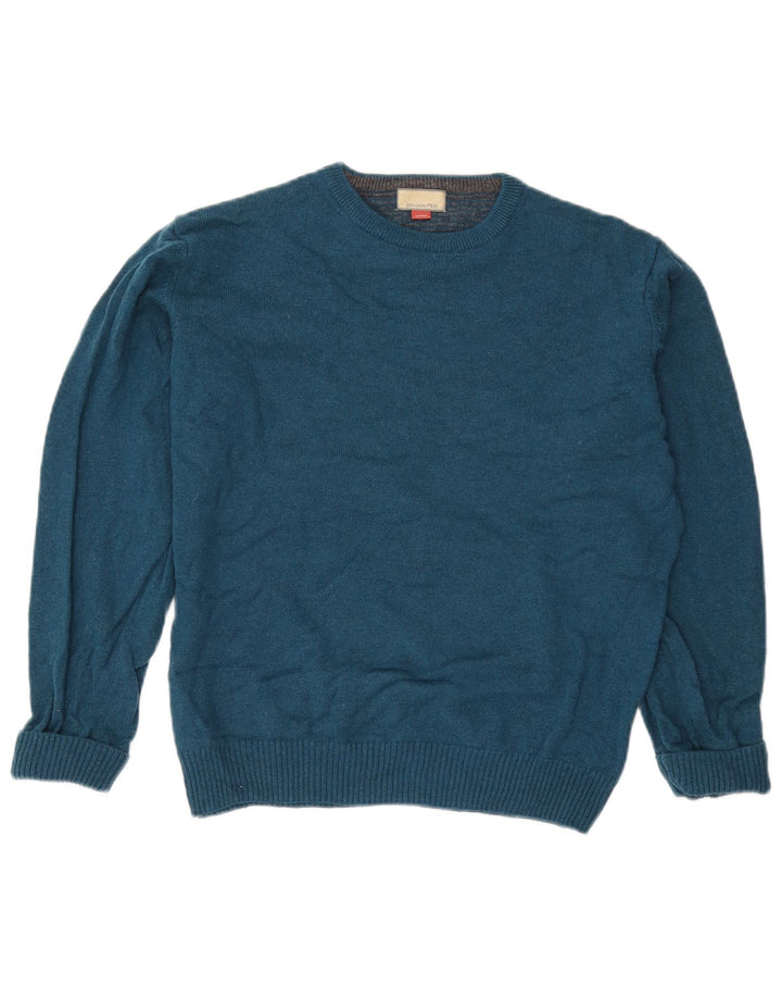 Suéter masculino John Lewis com gola redonda, lã merino azul pequena