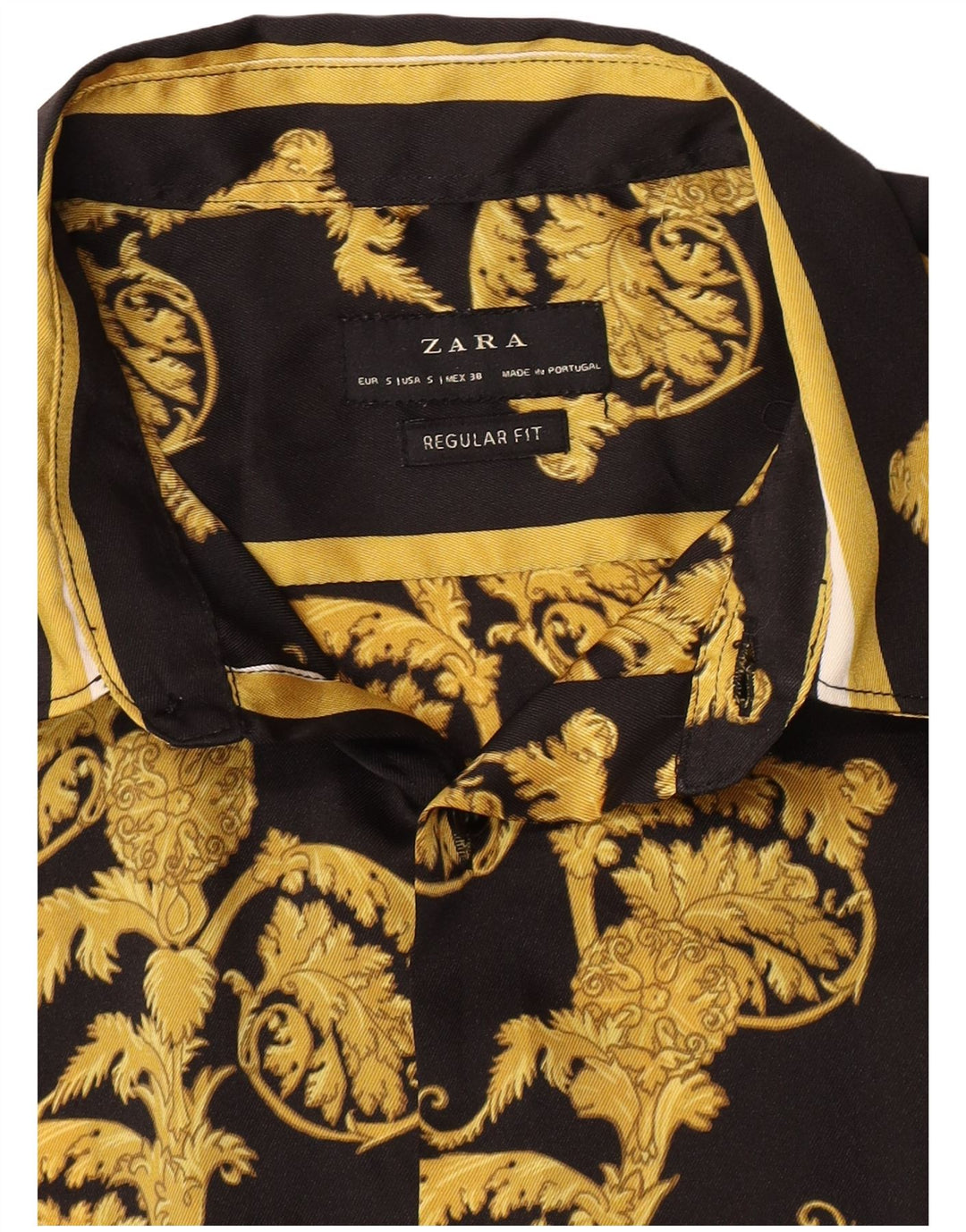 Camisa masculina Zara Regular Fit pequena preta Paisley