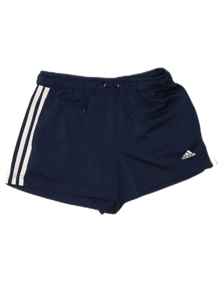 Shorts esportivos femininos Adidas UK 10 pequeno poliéster listrado azul marinho