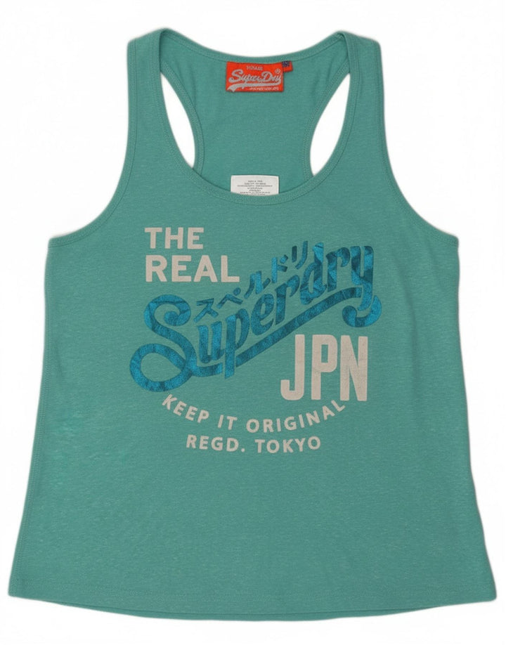 Superdry Womens Graphic Vest Top UK 12 Médio Turquesa Poliéster