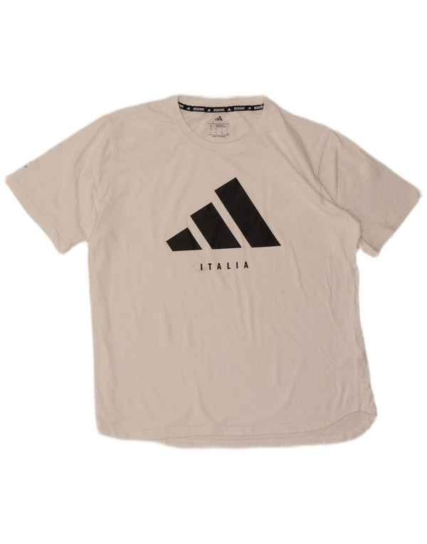 Camiseta Adidas Mens Italia Regular Fit Graphic Top Grande Algodão Branco