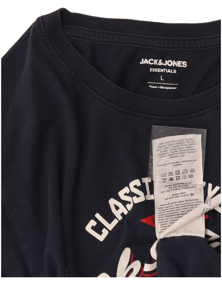 Camiseta gráfica masculina Jack & Jones grande algodão azul marinho