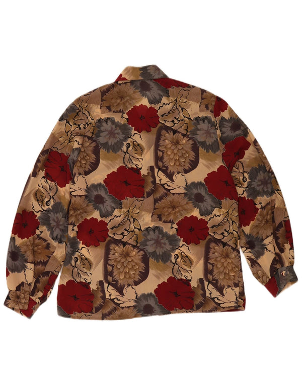 Blusa feminina vintage UK 12 poliéster floral multicolorido médio