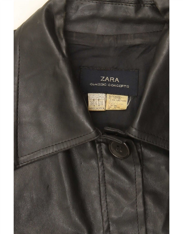 Jaqueta utilitária feminina de couro sintético Zara EU 38 pequeno algodão preto