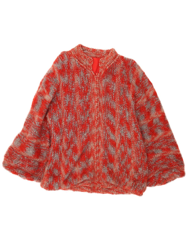 Suéter cardigã feminino vintage de grandes dimensões Reino Unido 16 grande manchado vermelho