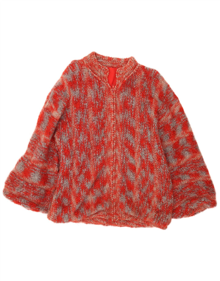 Suéter cardigã feminino vintage de grandes dimensões Reino Unido 16 grande manchado vermelho