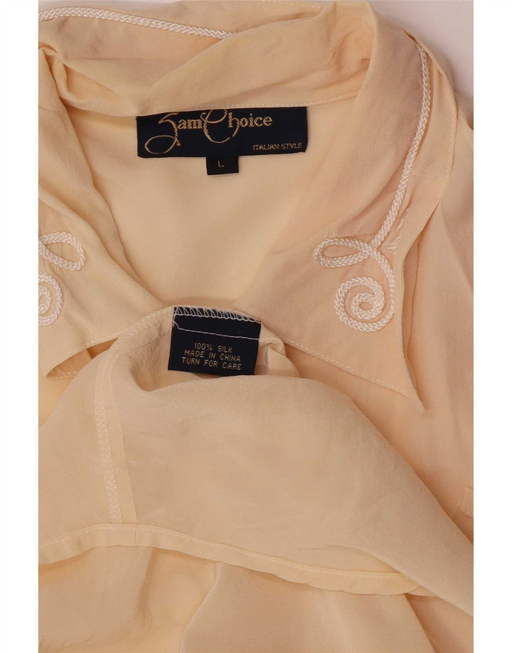 Blusa de camisa regular feminina vintage Reino Unido 14 grande seda bege