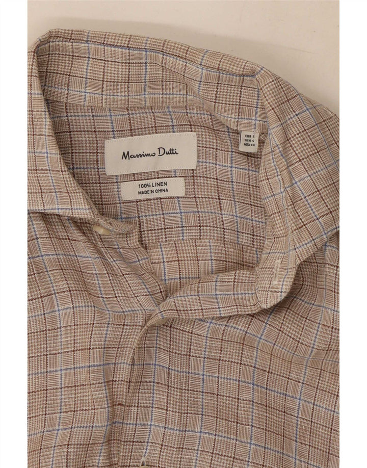 Camisa masculina Massimo Dutti pequena cinza xadrez linho