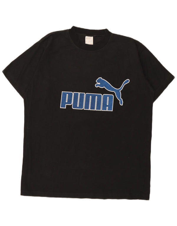 Puma Mens Graphic T-Shirt Top Grande Algodão Preto