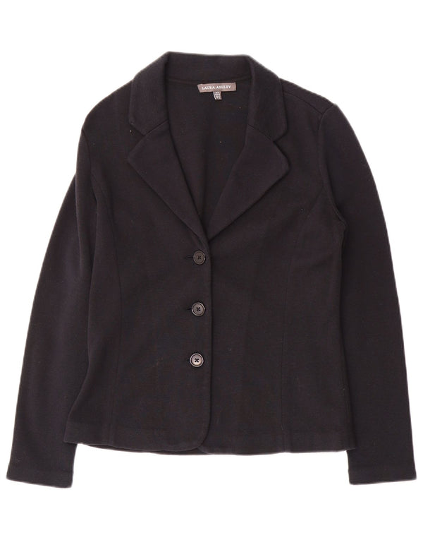Laura Ashley Jaqueta blazer feminina de malha com 3 botões Reino Unido 8 pequena azul marinho algodão