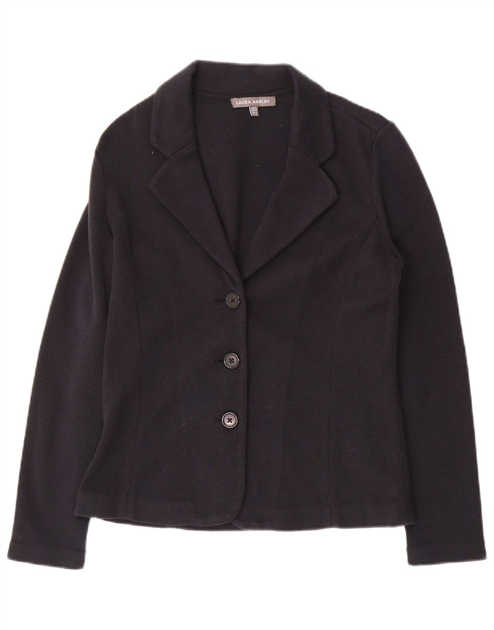 Laura Ashley Jaqueta blazer feminina de malha com 3 botões Reino Unido 8 pequena azul marinho algodão