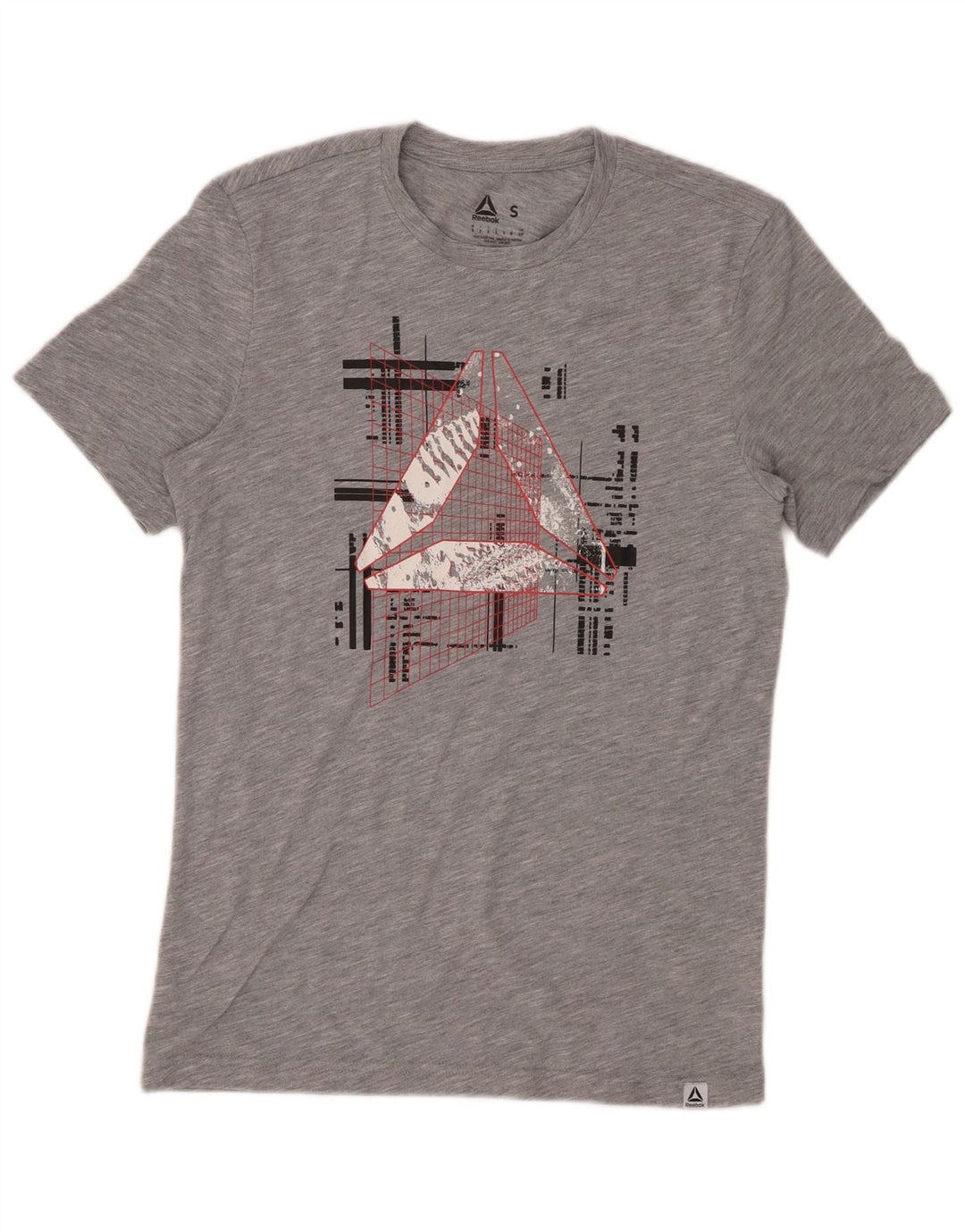 REEBOK Camiseta masculina gráfica top pequeno poliéster manchado cinza