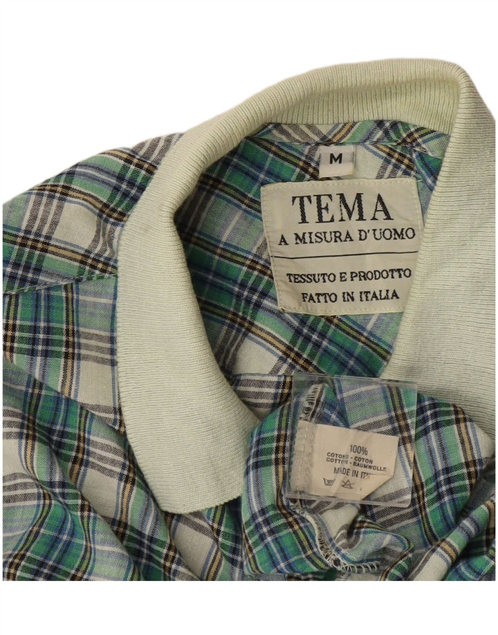 Camisa pulôver masculina vintage de algodão xadrez verde médio