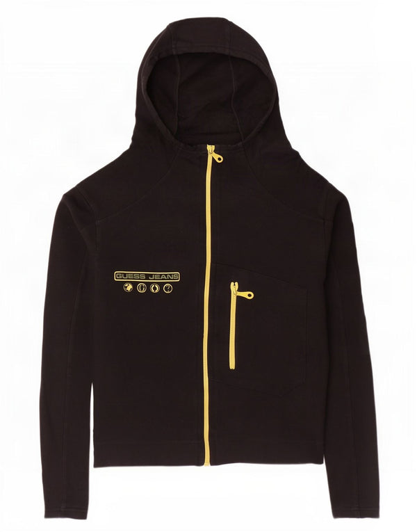 Suéter feminino Guess com capuz e zíper gráfico Reino Unido 14 algodão preto médio