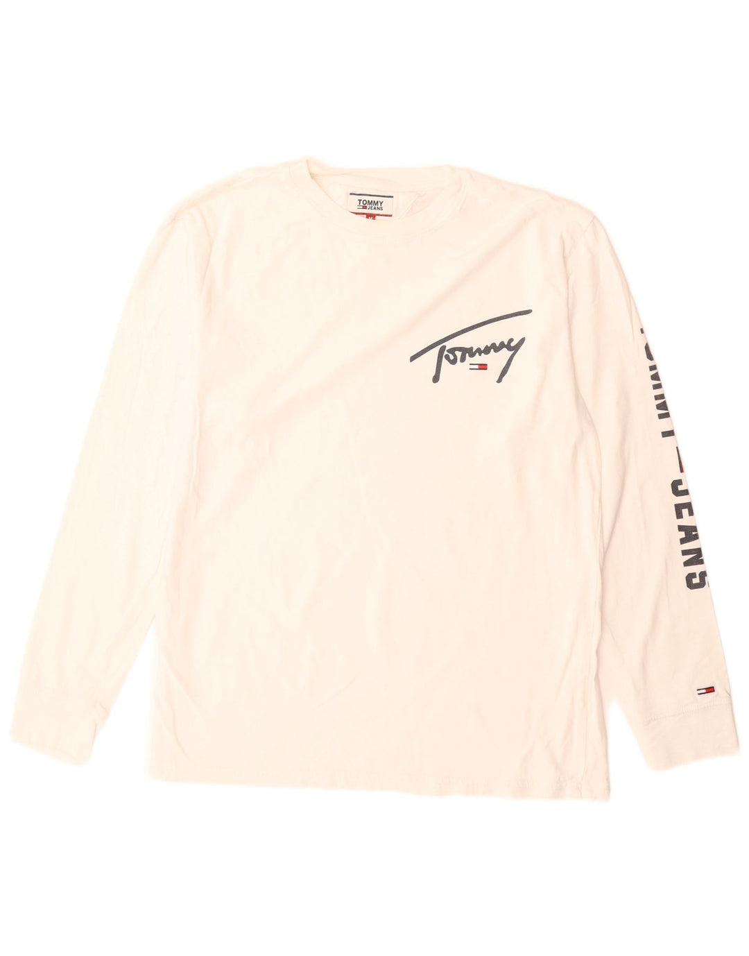 Tommy Hilfiger Camiseta masculina gráfica manga comprida médio branco