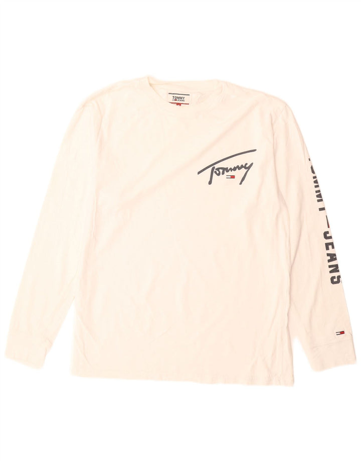 Tommy Hilfiger Camiseta masculina gráfica manga comprida médio branco