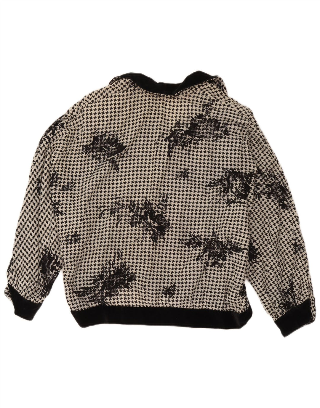 Blusa feminina vintage oversized UK 18 XL preta Houndstooth