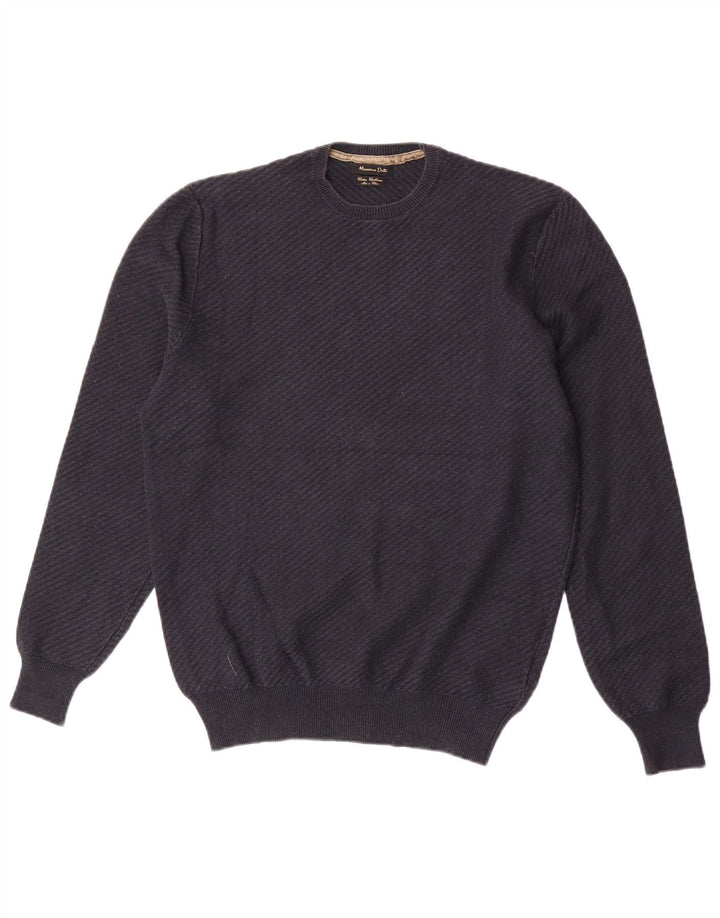 Suéter masculino Massimo Dutti com gola redonda, algodão azul marinho médio