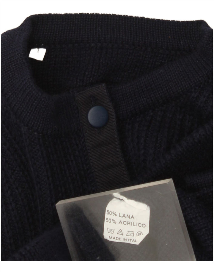Suéter cardigã masculino vintage grande lã azul marinho