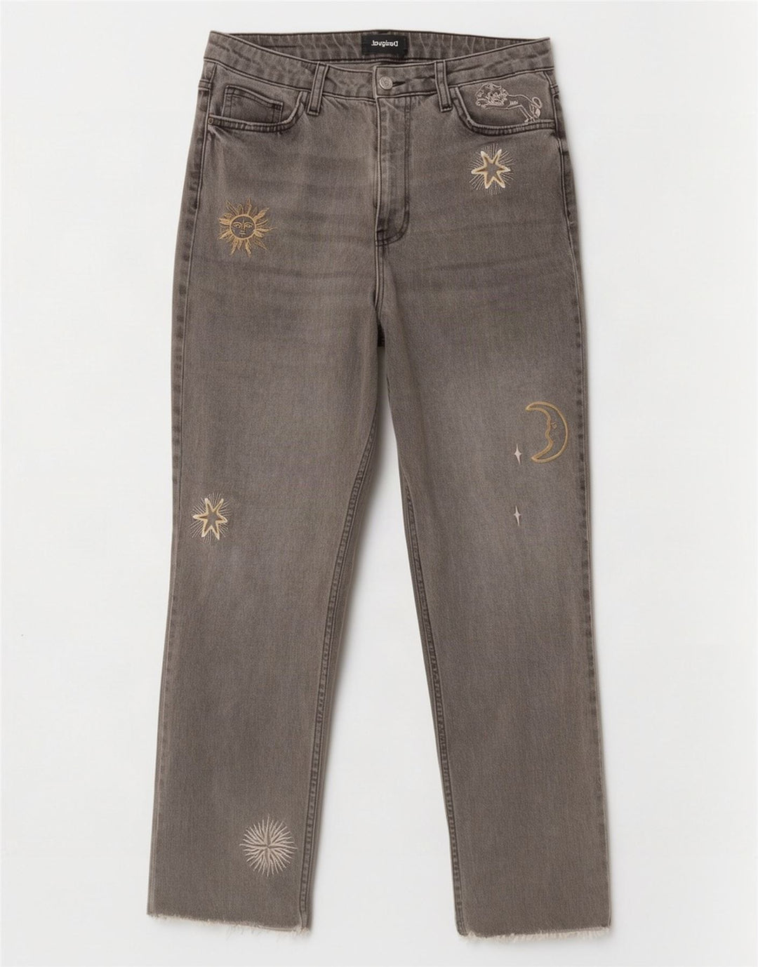 Desigual Jeans feminino com estampa abstrata reta EU 42 grande W32 L28 cinza