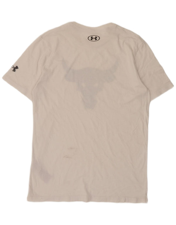 Camiseta masculina Under Armour Project Rock Brahma Bull gráfica top médio branco