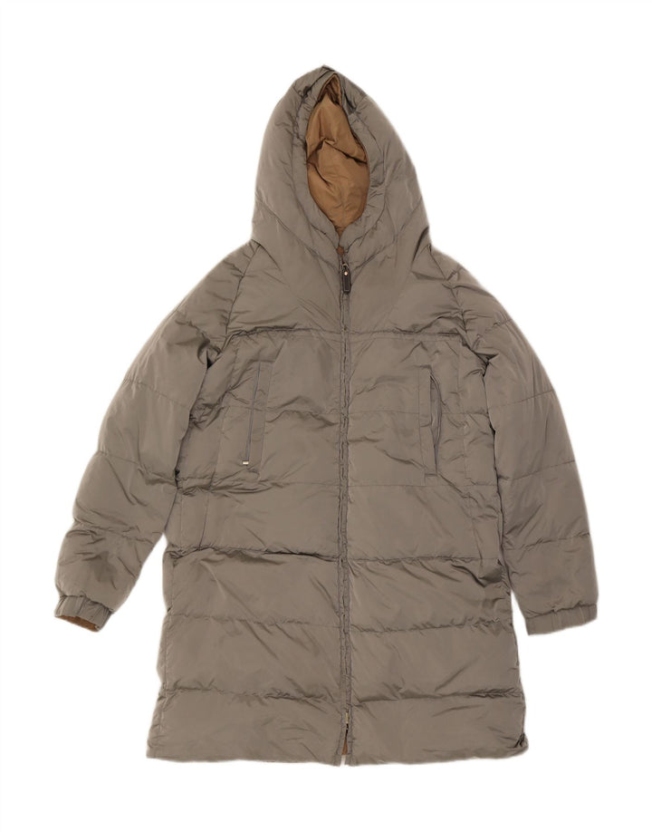 Casaco acolchoado reversível com capuz feminino Max Mara Reino Unido 10 pequeno bege poliamida