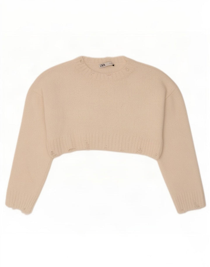Zara Bolero Jumper grande feminino UK 10 pequeno poliéster branco