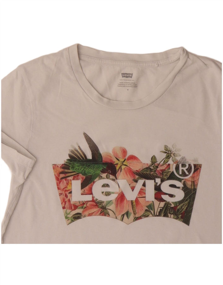Camiseta feminina gráfica Levi's Top UK 12 algodão branco médio