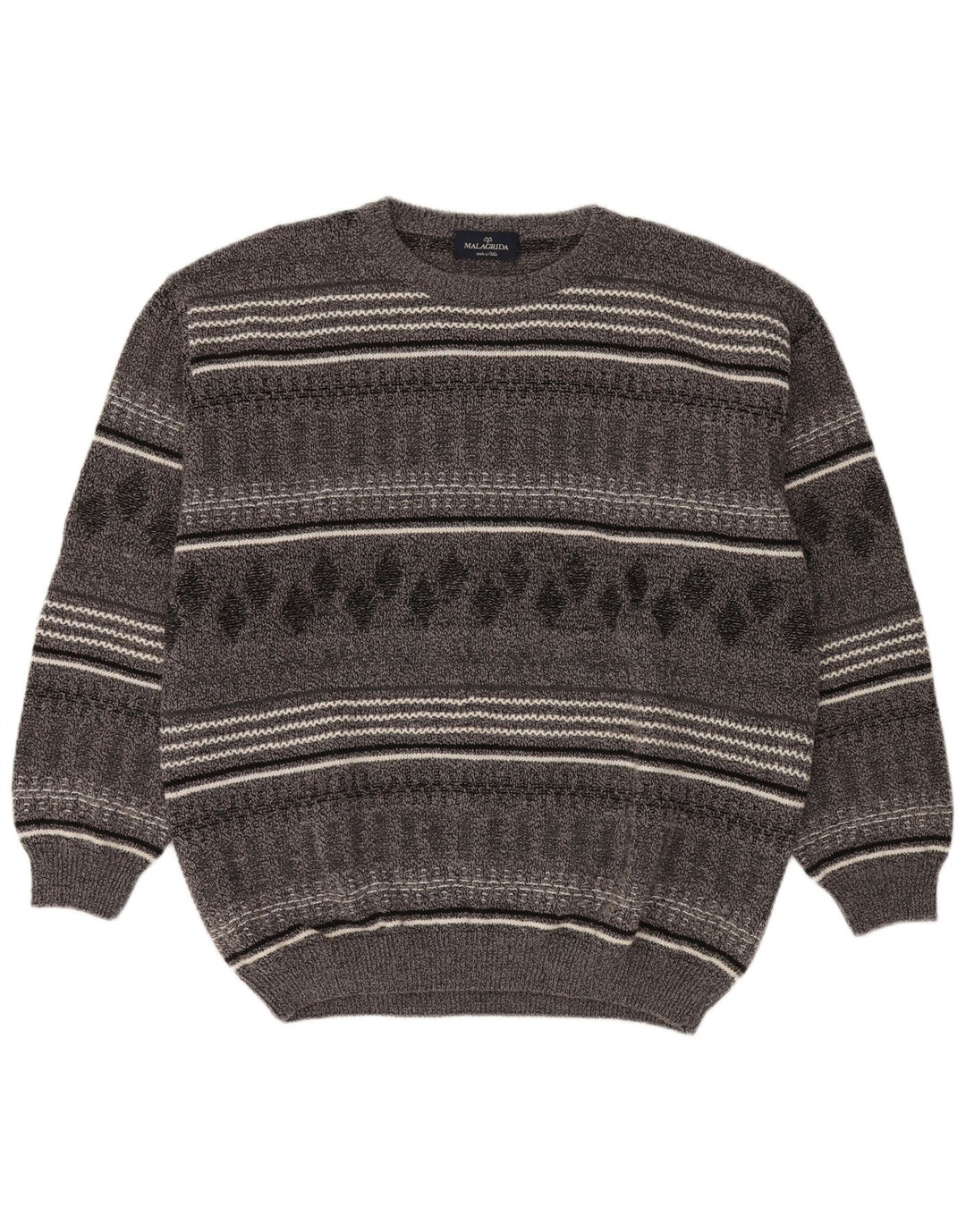 Suéter masculino Malagrida com gola canoa 2XL lã listrada cinza