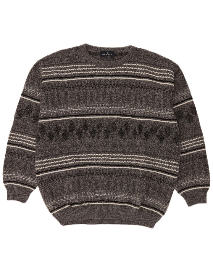 Suéter masculino Malagrida com gola canoa 2XL lã listrada cinza