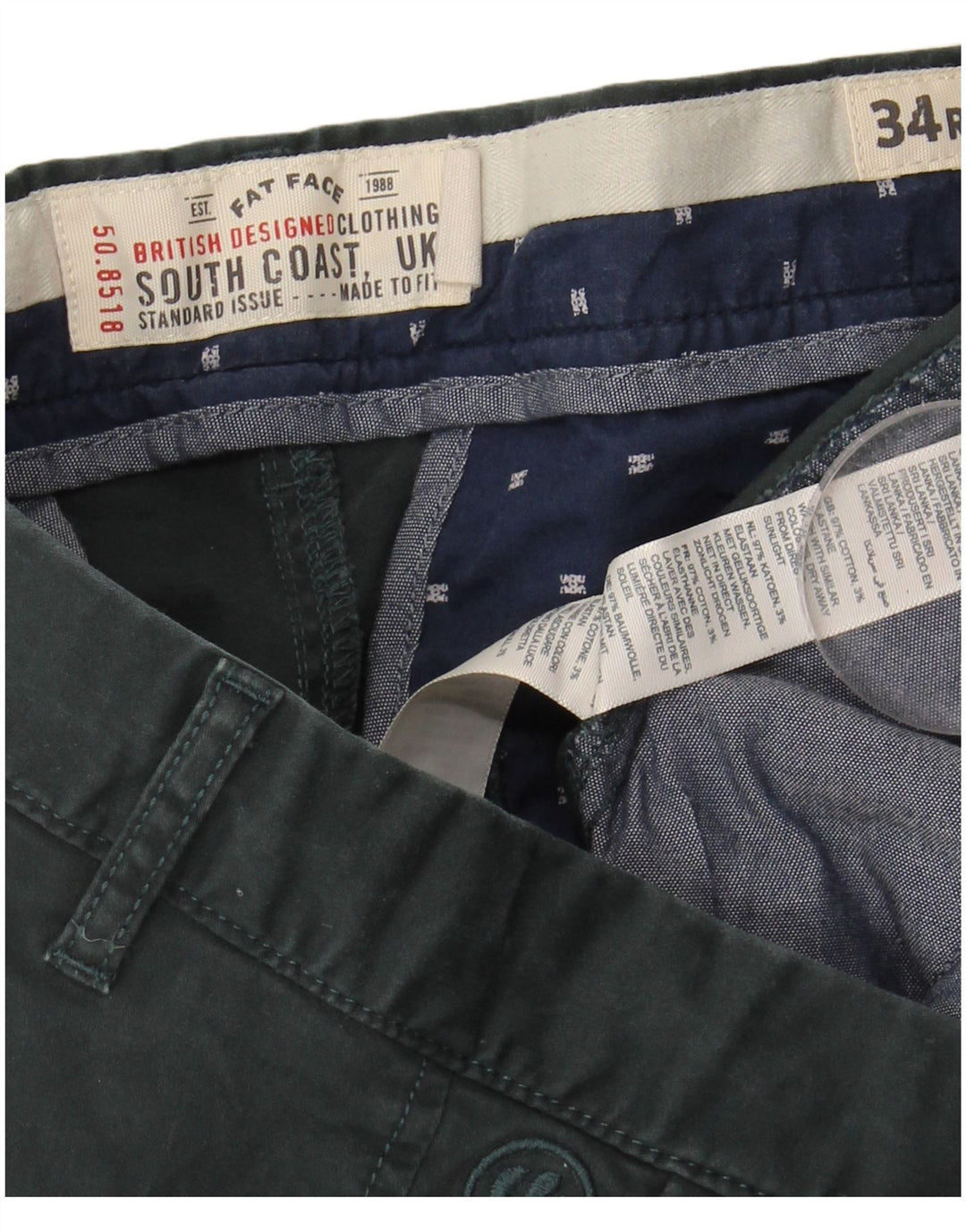 FAT FACE Mens Slim Chino Calças W34 L30 Algodão Verde