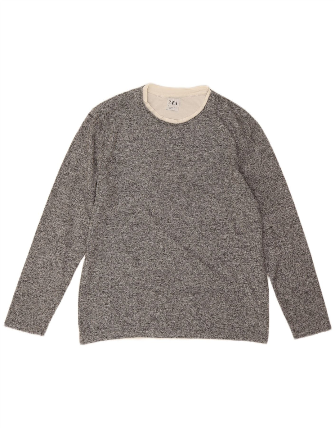 Zara Suéter feminino com gola redonda, Reino Unido 16, grande, cinza, poliéster