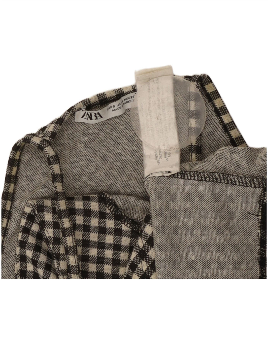 ZARA Top feminino cropped UK 8 pequeno algodão guingão preto