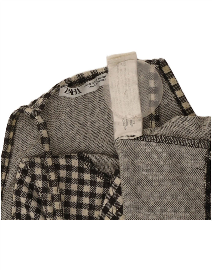 ZARA Top feminino cropped UK 8 pequeno algodão guingão preto