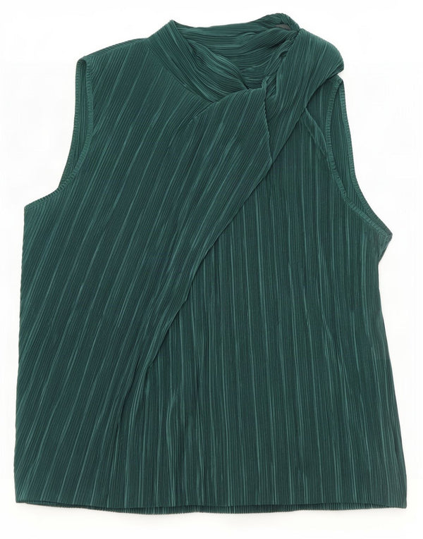 Blusa feminina sem mangas Zara Top UK 14 poliéster listrado verde grande