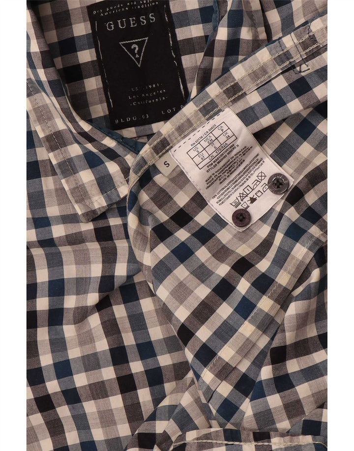 Guess Camisa masculina slim fit pequena algodão guingão multicolorido