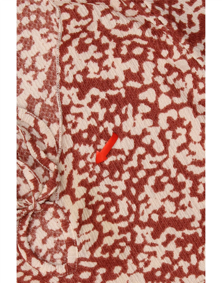 Vestido feminino Topshop com padrão abstrato evasê Reino Unido 12 médio marrom