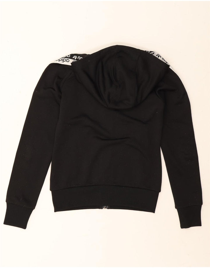 Suéter feminino Adidas com capuz e zíper gráfico UK 8 pequeno poliéster preto