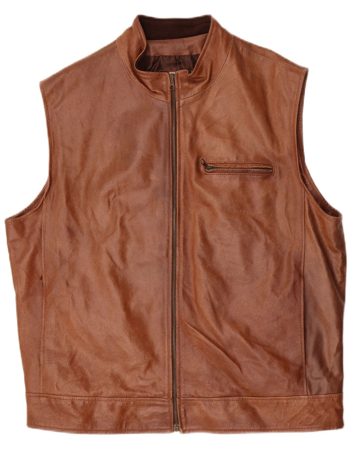 Colete de couro masculino com folhas verdes IT 54 2XL marrom