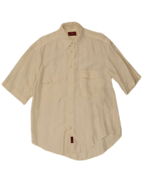 Seventy Camisa masculina manga curta seda branca média