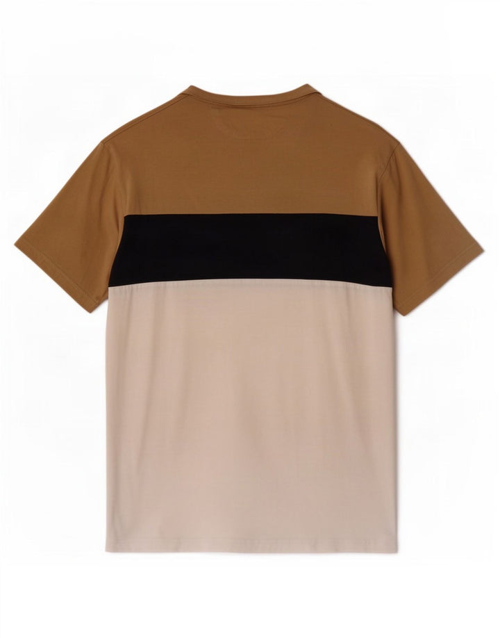 Camiseta masculina Zara Top médio bege algodão colorblock