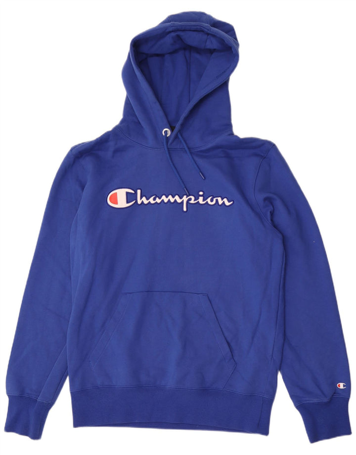 Jumper com capuz gráfico masculino Champion médio azul algodão