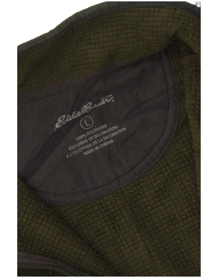 Eddie Bauer Suéter masculino de lã com zíper e gola grande poliéster verde