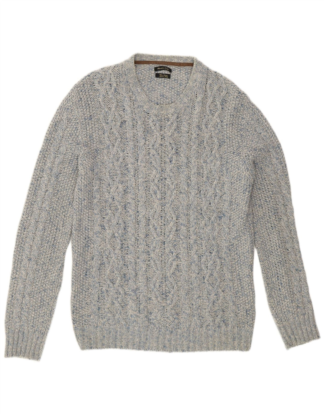 Suéter masculino Massimo Dutti com gola redonda, grande lã manchada azul