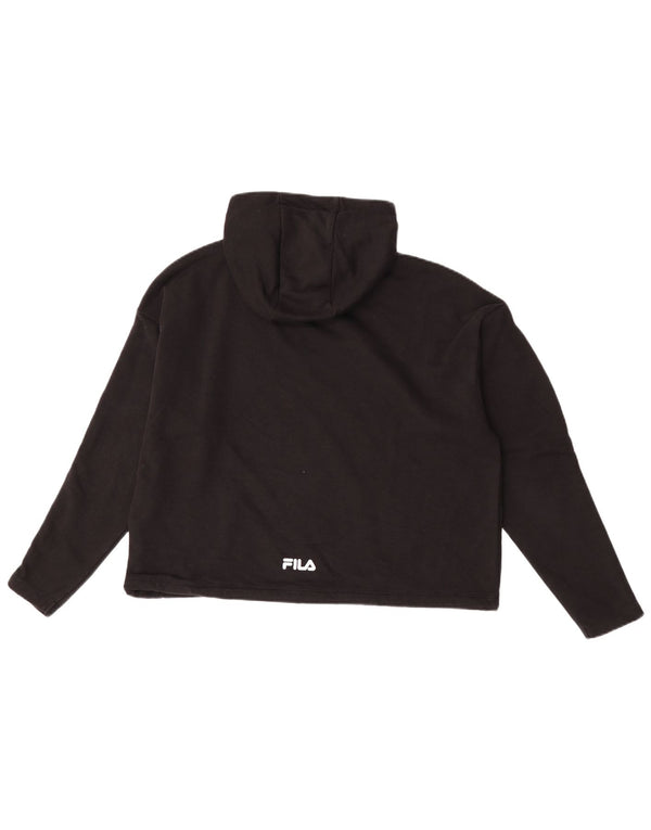 Fila feminino gráfico oversized moletom com capuz UK 10 pequeno algodão preto